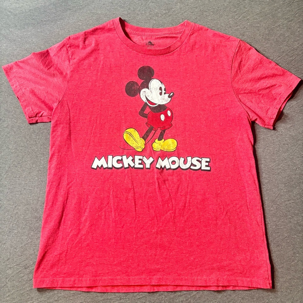 Disney Mickey Mouse Graphic Shirt Mens XL Red Heathered Distressed Vintage Style